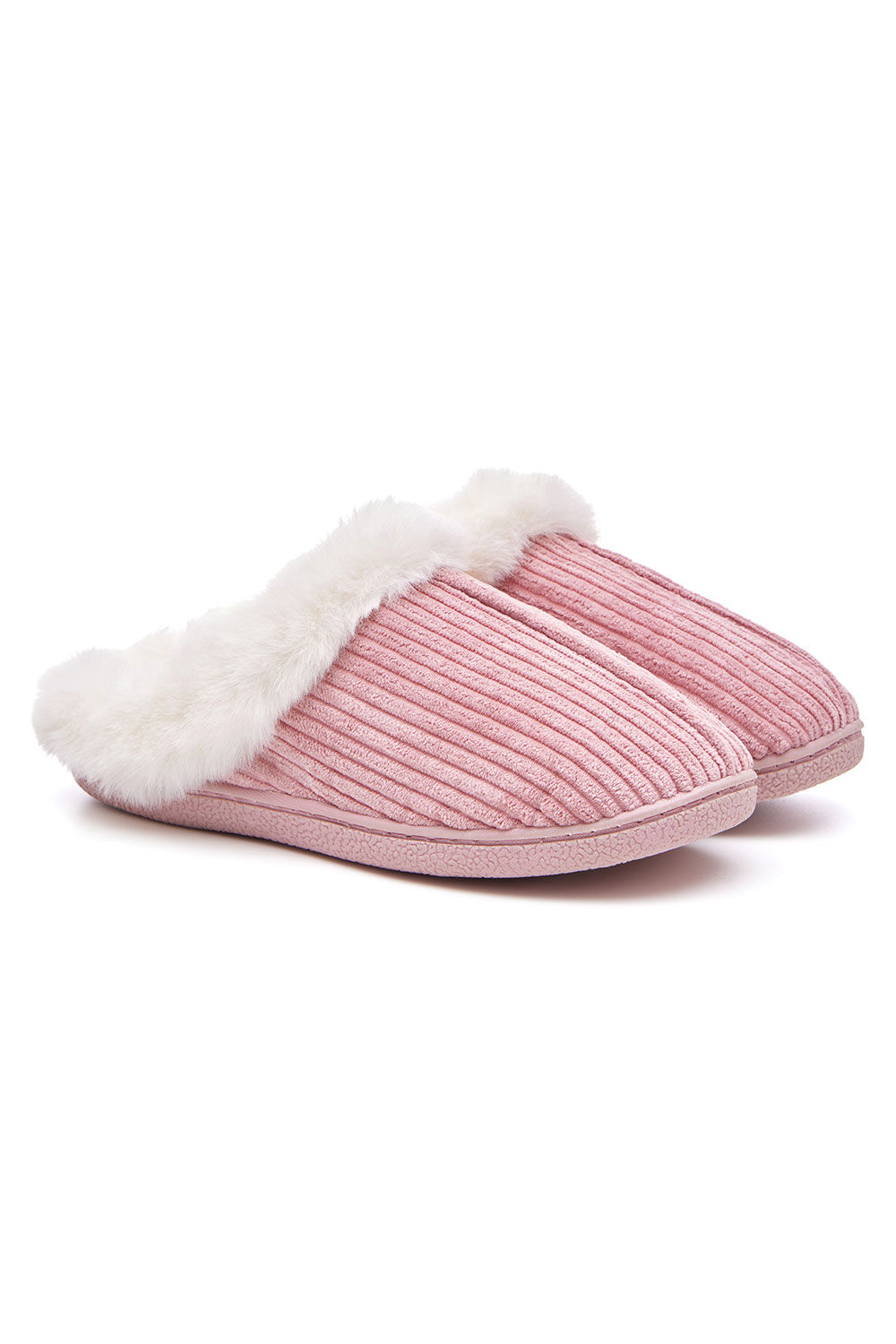 Bonmarche Pink Velvet Fur Trimmed Slippers, Size: 3
