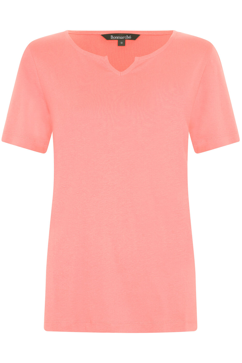 Bonmarche Coral Short Sleeve Plain Notch Neck T-Shirt, Size: 18