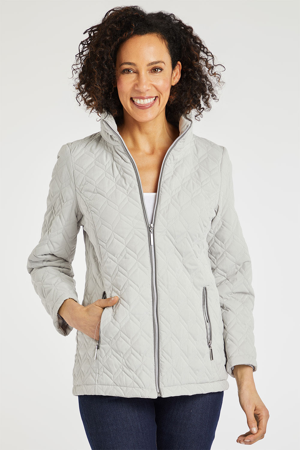 Bonmarche Grey Short Moss Quilted Coat, Size: 28