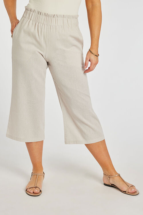 Shirred Waist Linen Crop Trousers | Bonmarché