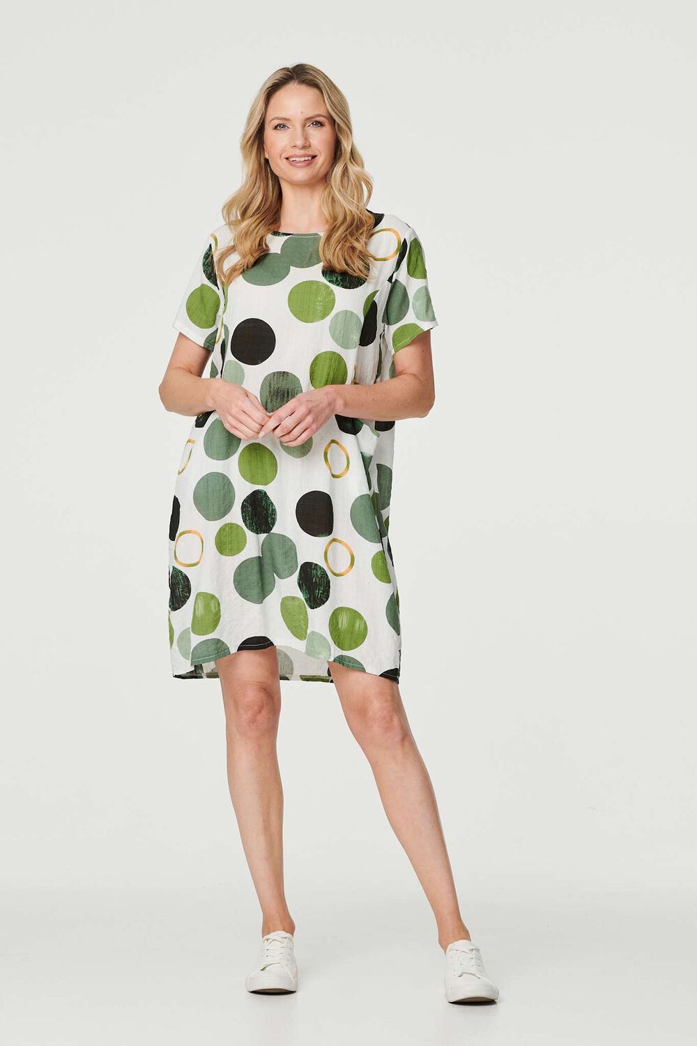 Izabel London Emerald - Polka Dot Relaxed Tunic Dress, Size: 14