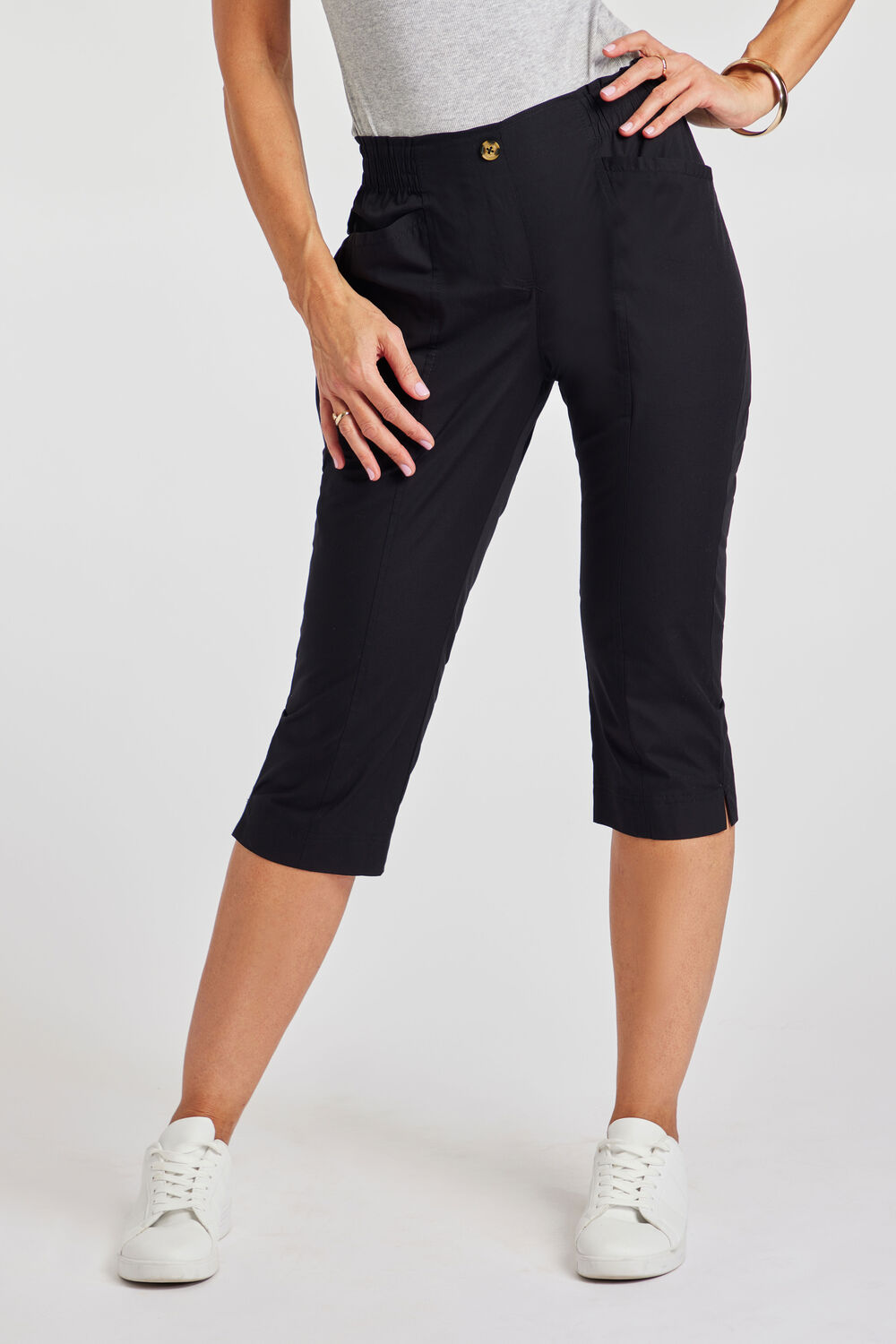 Bonmarche Ladies Black Essential Elastic Back Crop Trousers, Size: 20