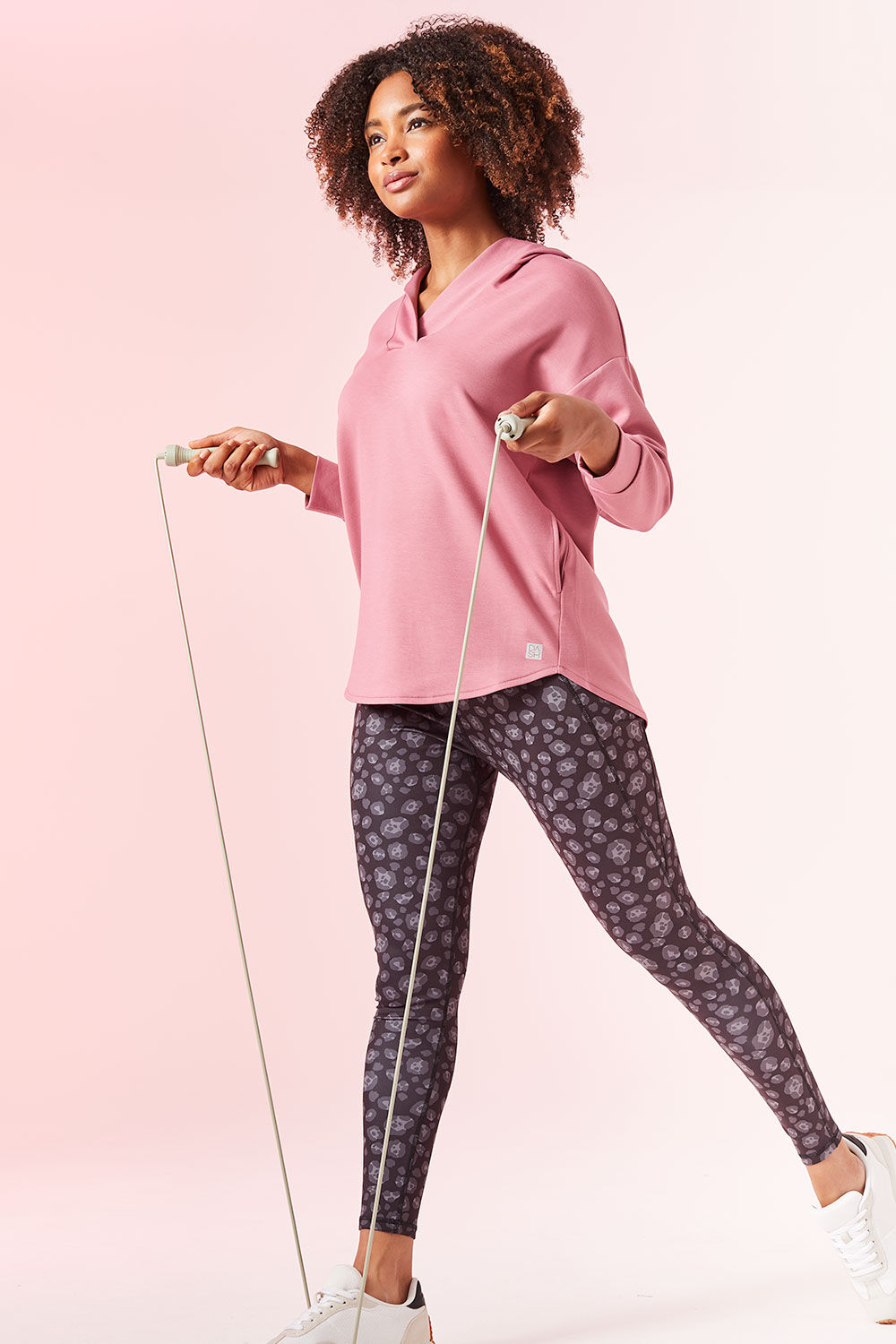 Dash Pink - Long Sleeve V-Neck Plain Hooded Sweatshirt, Size: 10