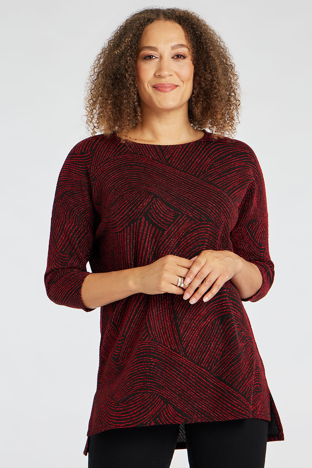 Bonmarche Red Half Sleeve Sparkle Jersey Top, Size: 10