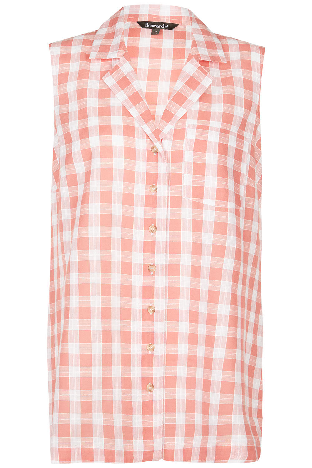 Bonmarche Coral Sleeveless Gingham Collared Shirt, Size: 10