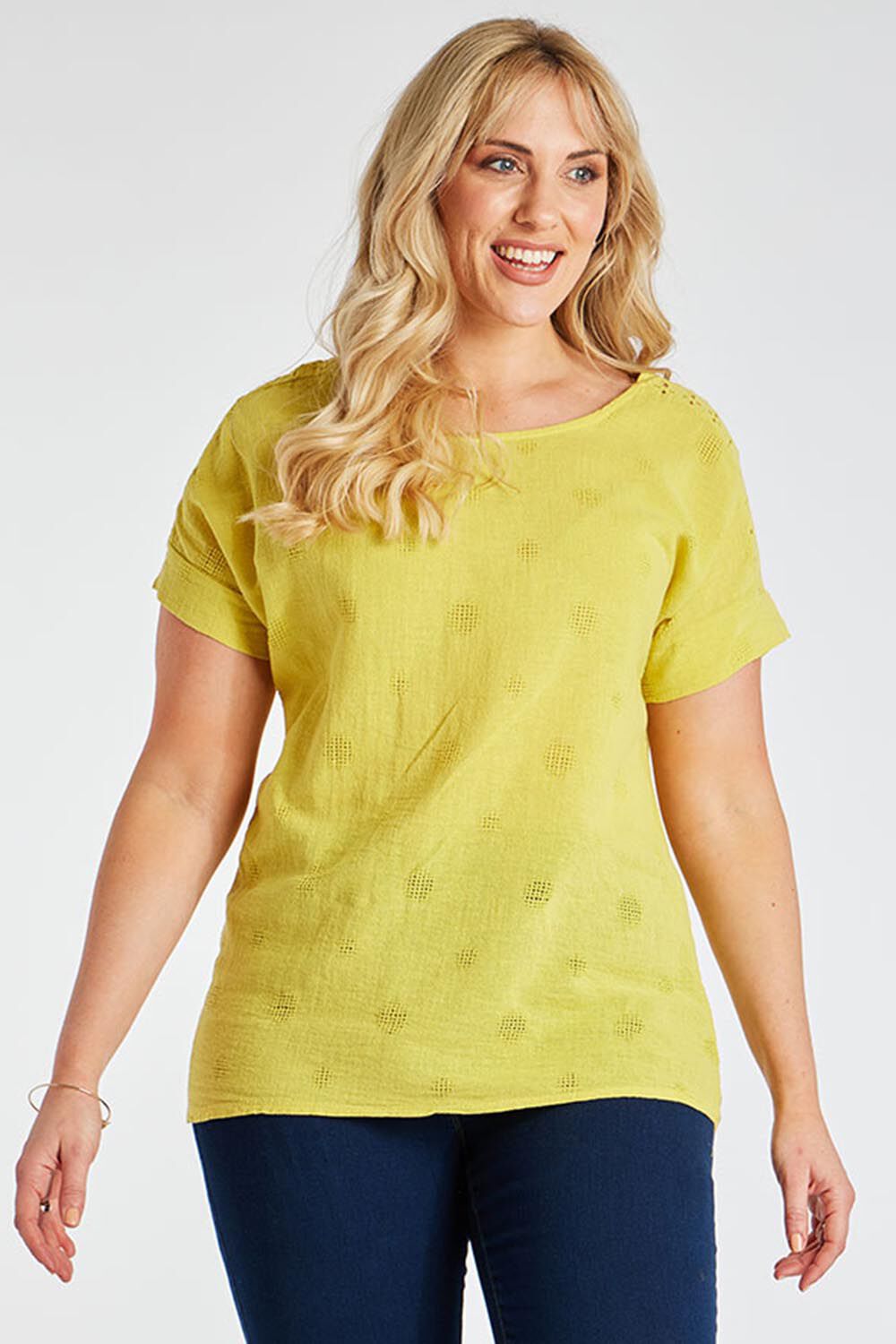 Bonmarche Lime Short Sleeve Textured Linen Look Shell Top, Size: M