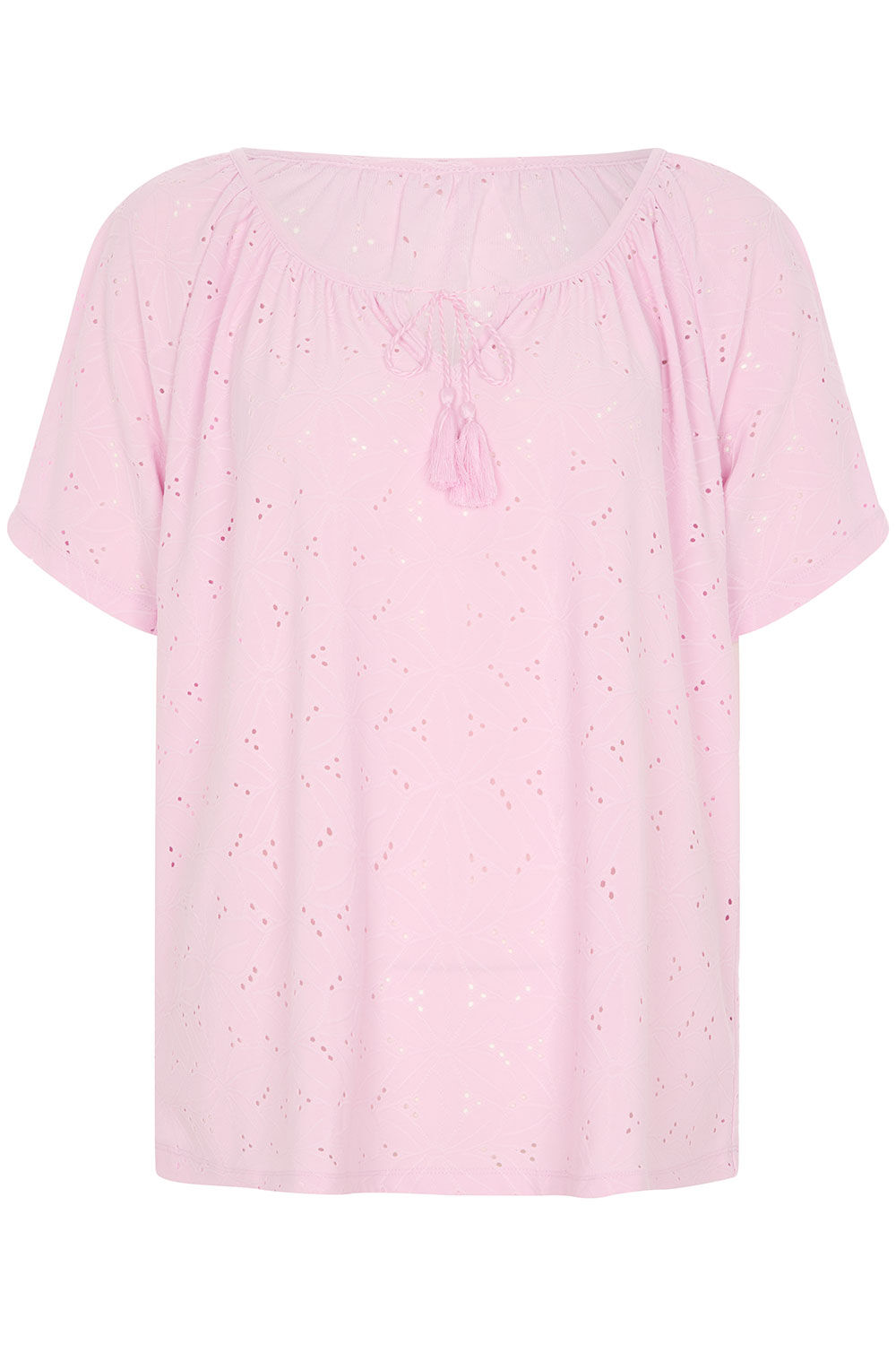 Bonmarche Pink Short Sleeve Broderie Design Jersey T-Shirt, Size: 10