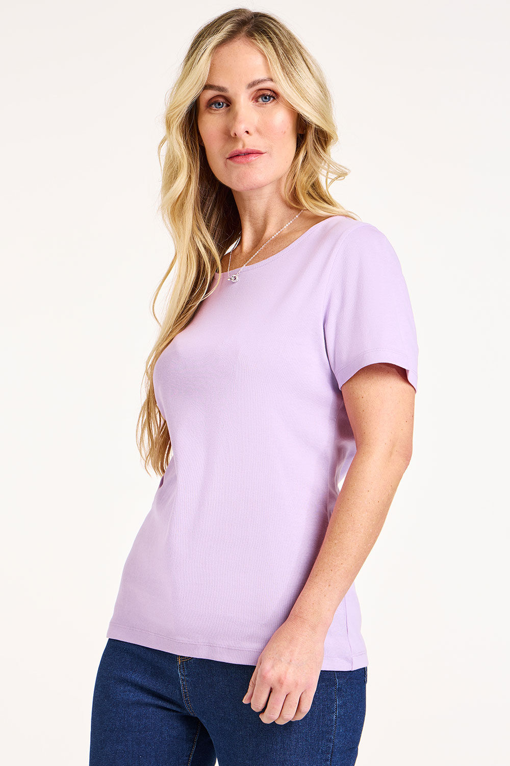Bonmarche Women’s Light Purple Cotton Classic Short Sleeve Plain Scoop Neck T-Shirt, Size: 18