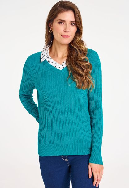 Cable Jumper With Collar Neck Detail