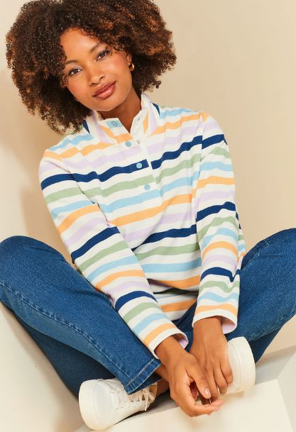 Long Sleeve Striped Funnel Neck Top 