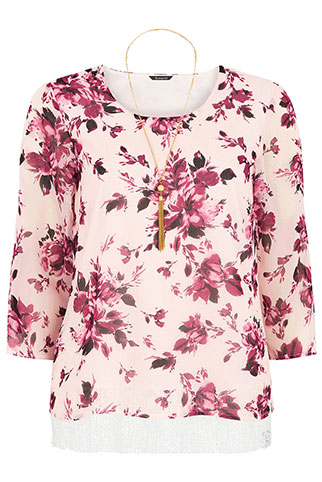 Floral Printed Double Layer Top with Necklace