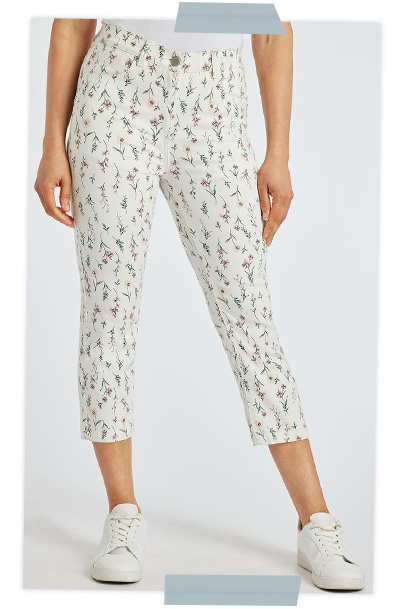 Meadow Sprigs Print Denim Cropped Trousers