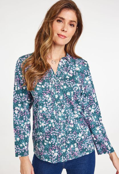 Long Sleeve Ditsy Print Button Through Jersey 