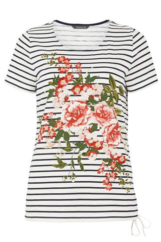 Floral Placement Stripe T-Shirt