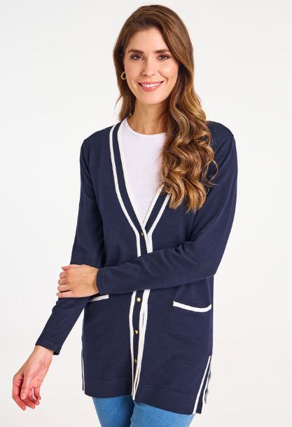 Longline Contrast Cardigan With Slits