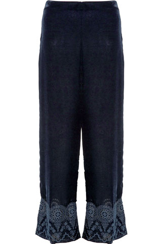 Wide Leg Embroidered Velour Trousers