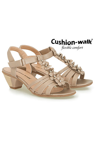 Cushion Walk Touch Fasten Heeled 3D Floral Sandal