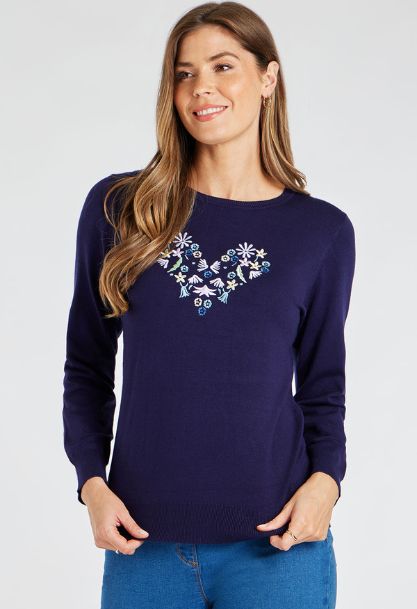 Long Sleeve Heart Embroidered Jumper