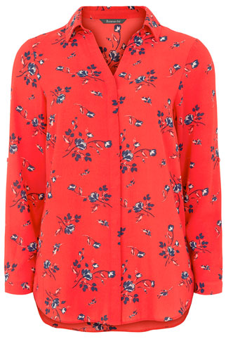 Longline Floral Print Shirt with Collar