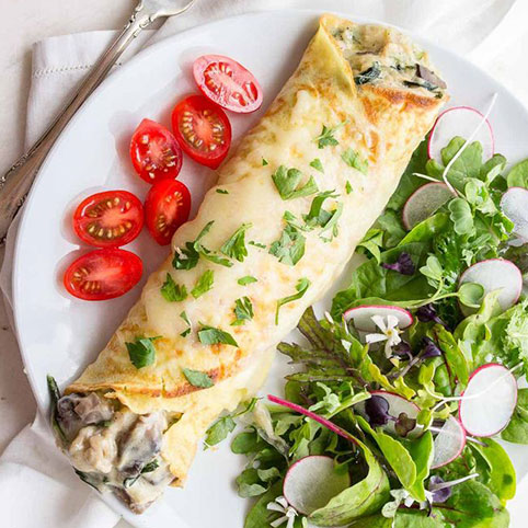 Spinach, Bacon and Mushroom Crepes