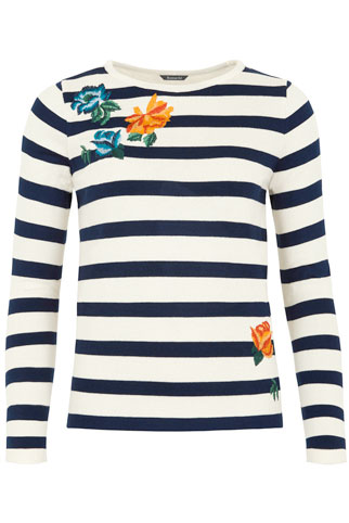 Stripe Jumper with Floral Embroidery