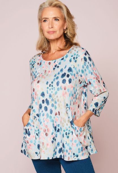 3/4 Sleeve Watercolour Animal Print Soft Touch Tunic