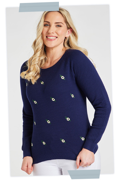 Textured Knit Ditsy Embroidered Jumper