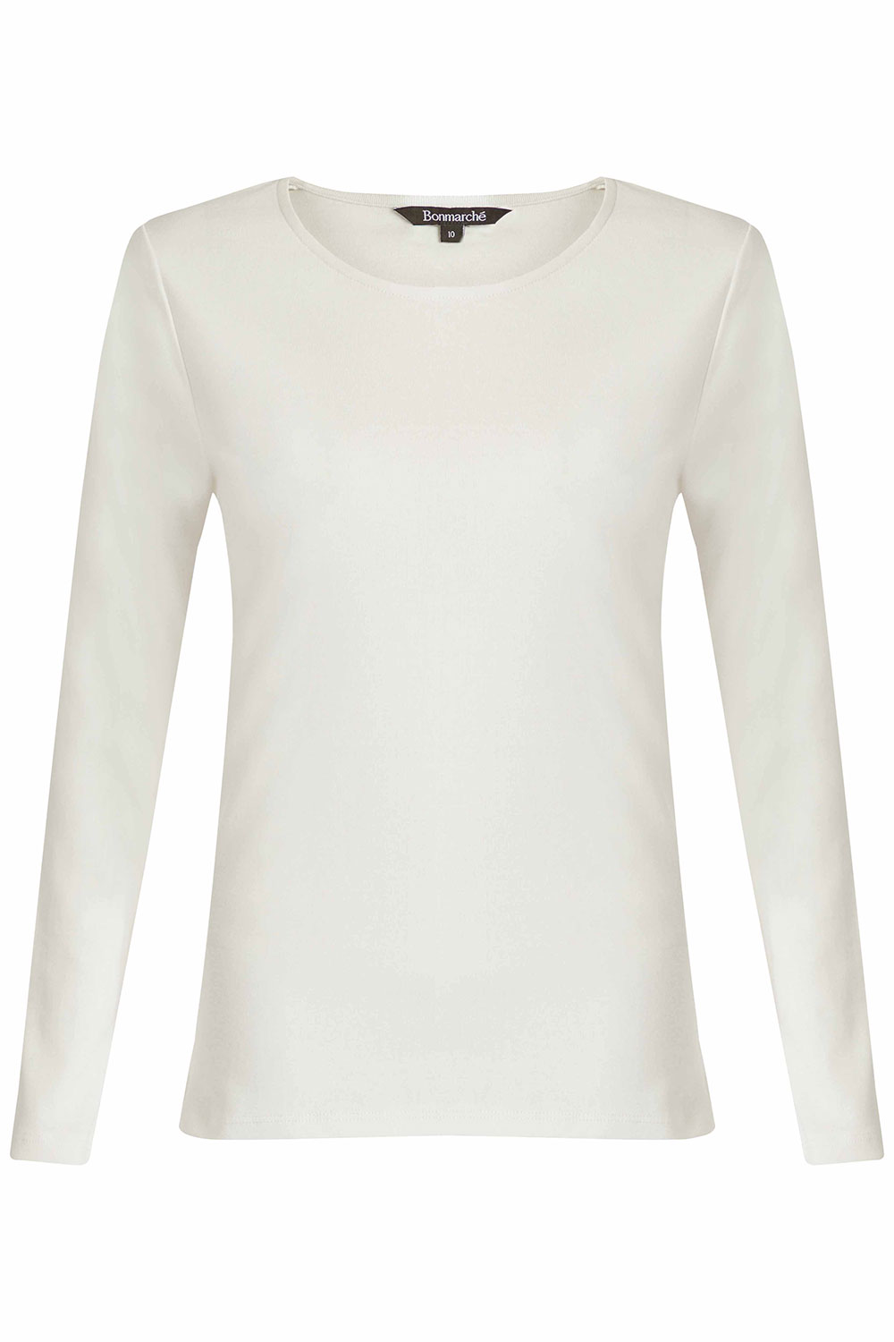 Ivory Long Sleeve Scoop Neck Plain T-Shirt | Bonmarché