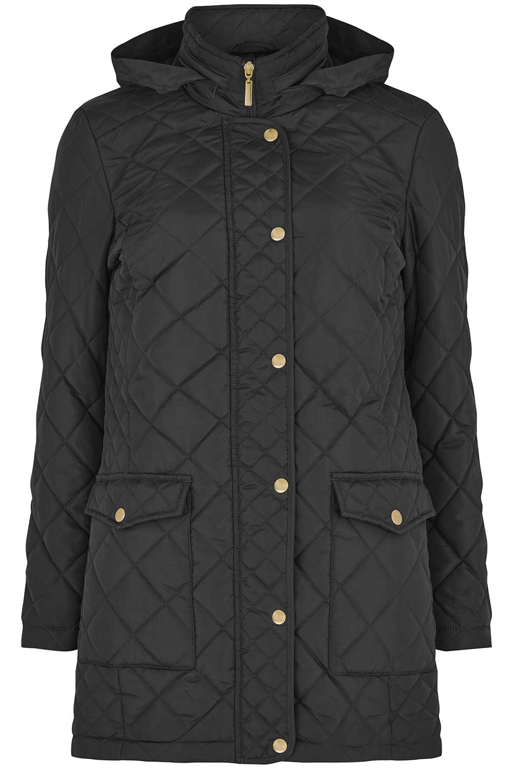 Long Quilted Coat With Concealed Hood
