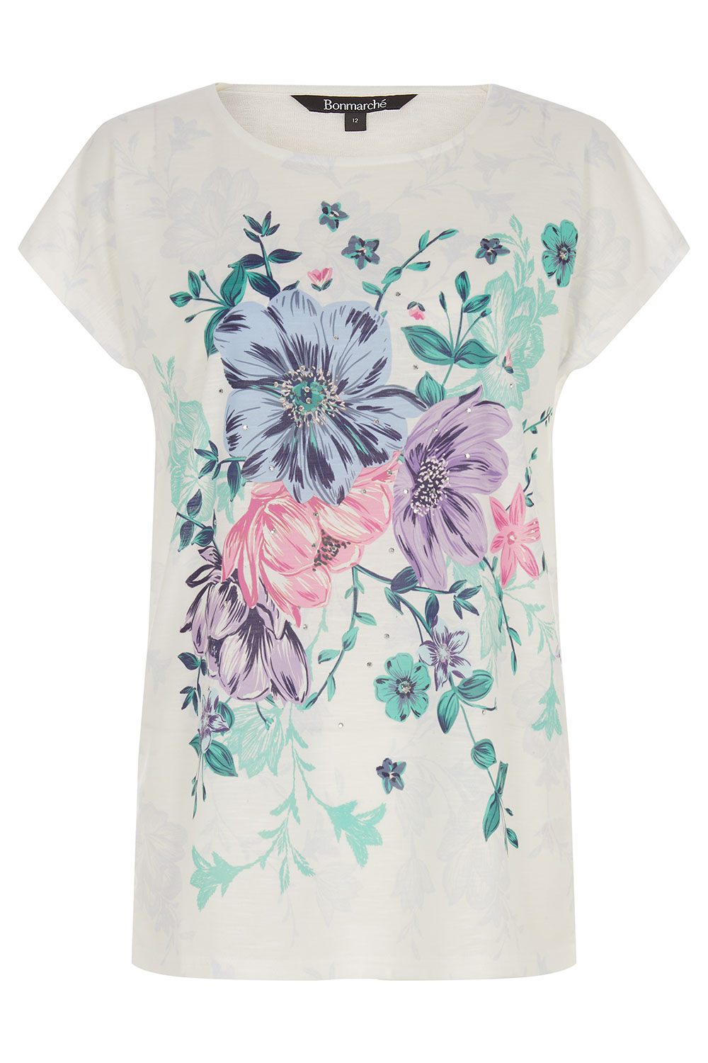 Short Sleeve Floral T-Shirt with Hotfix Detail | Bonmarché