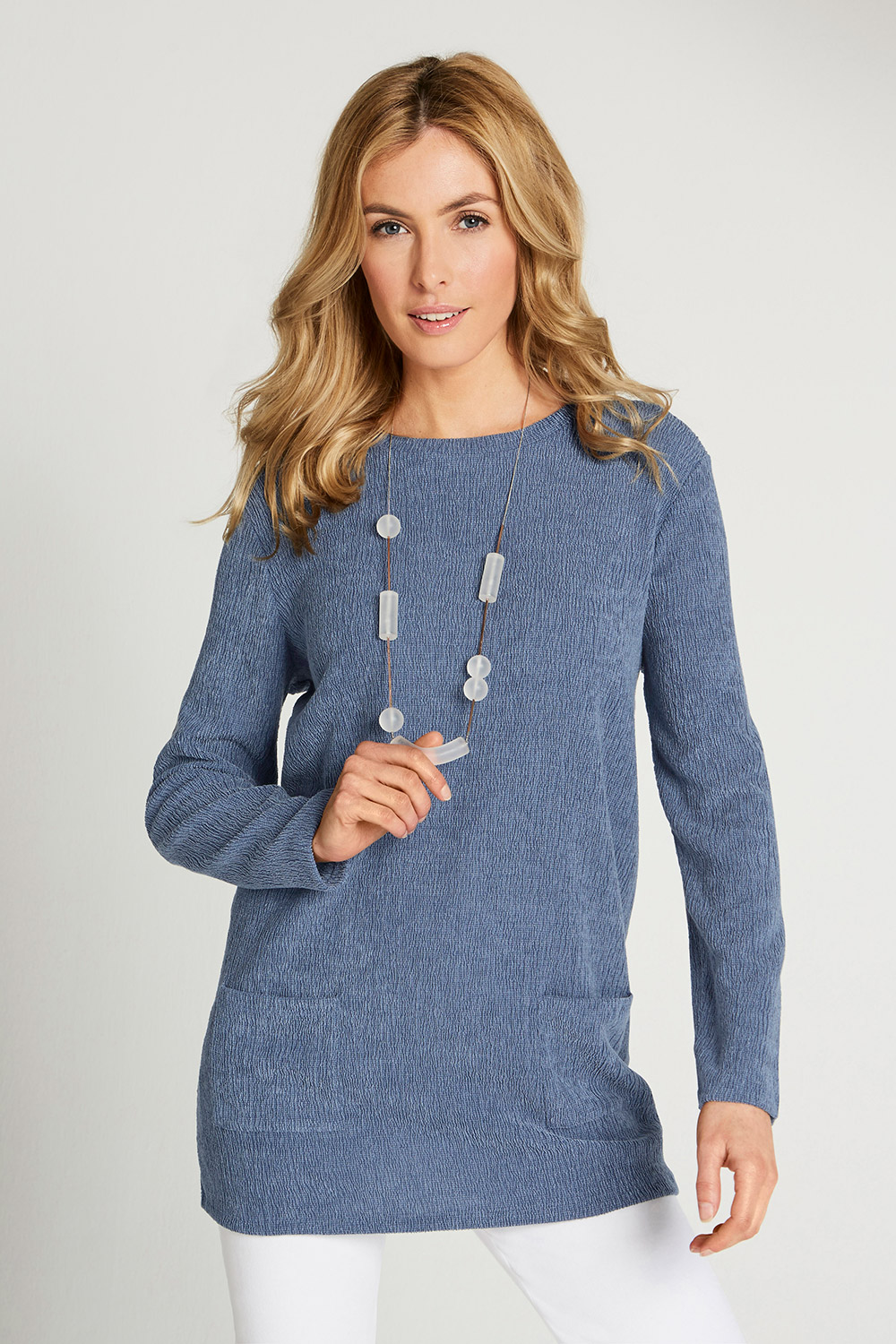 Textured Long Sleeved Tunic With Pockets