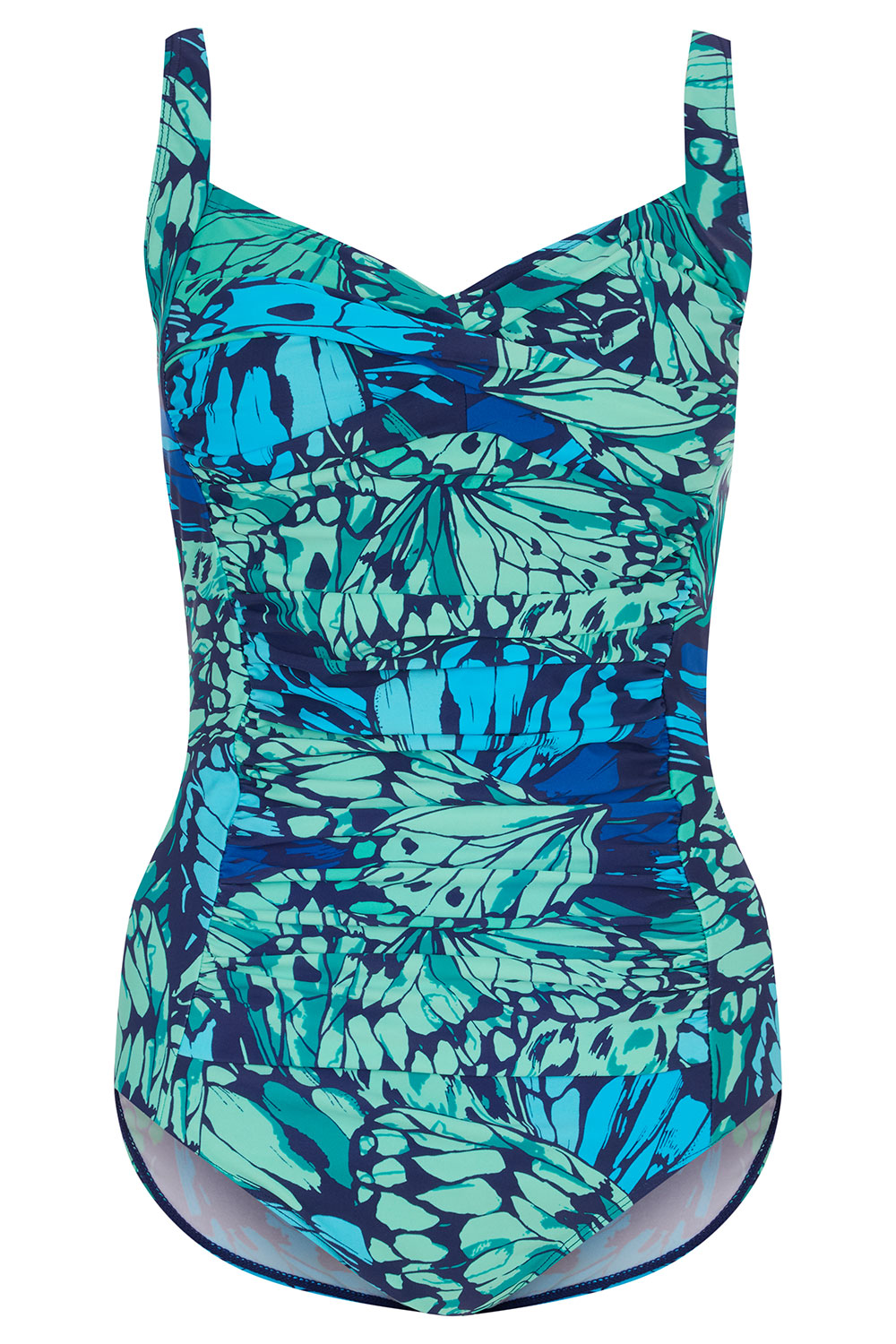 Large Butterfly Print Ruched Front Swimsuit | Bonmarché