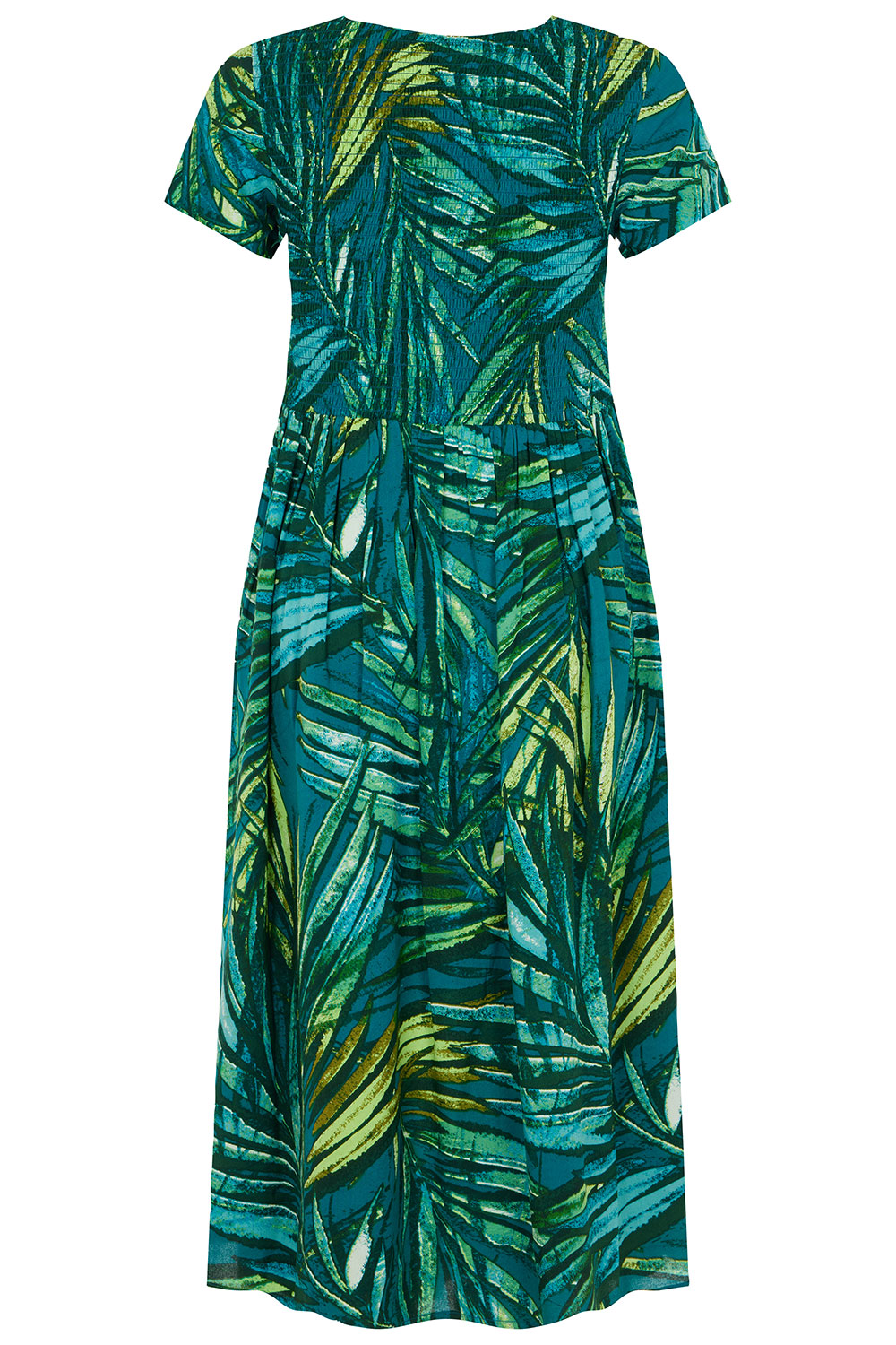 Palm Print Shirred Bodice Dress| Bonmarché