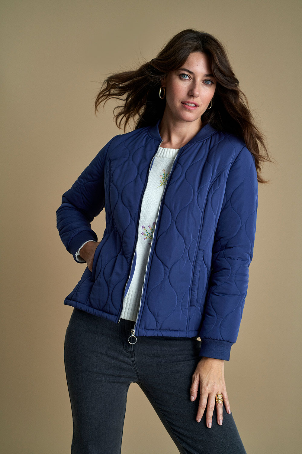 Collarless Quilted Jacket | Bonmarché