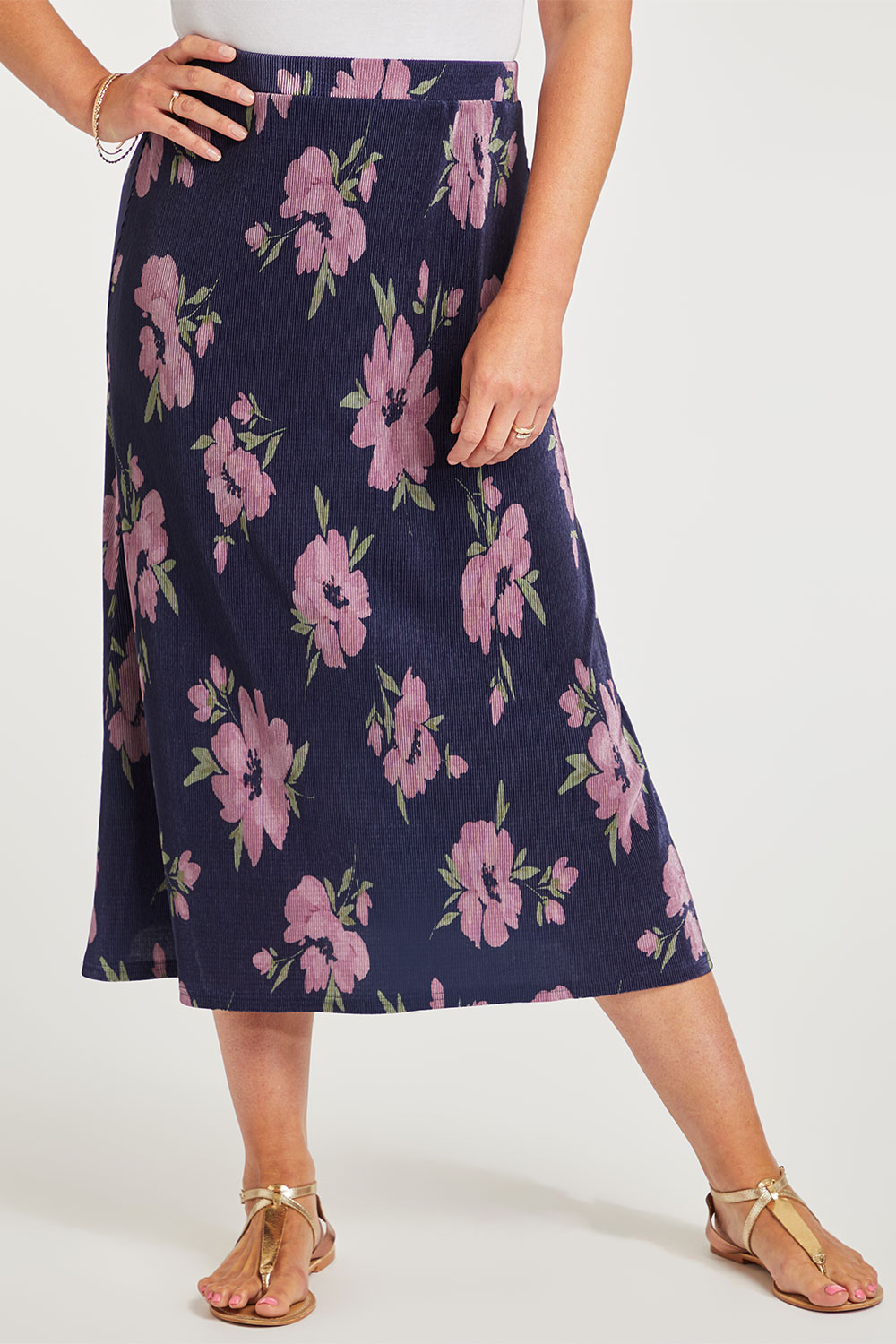 Navy Floral Print Pleated Straight Skirt | Bonmarché