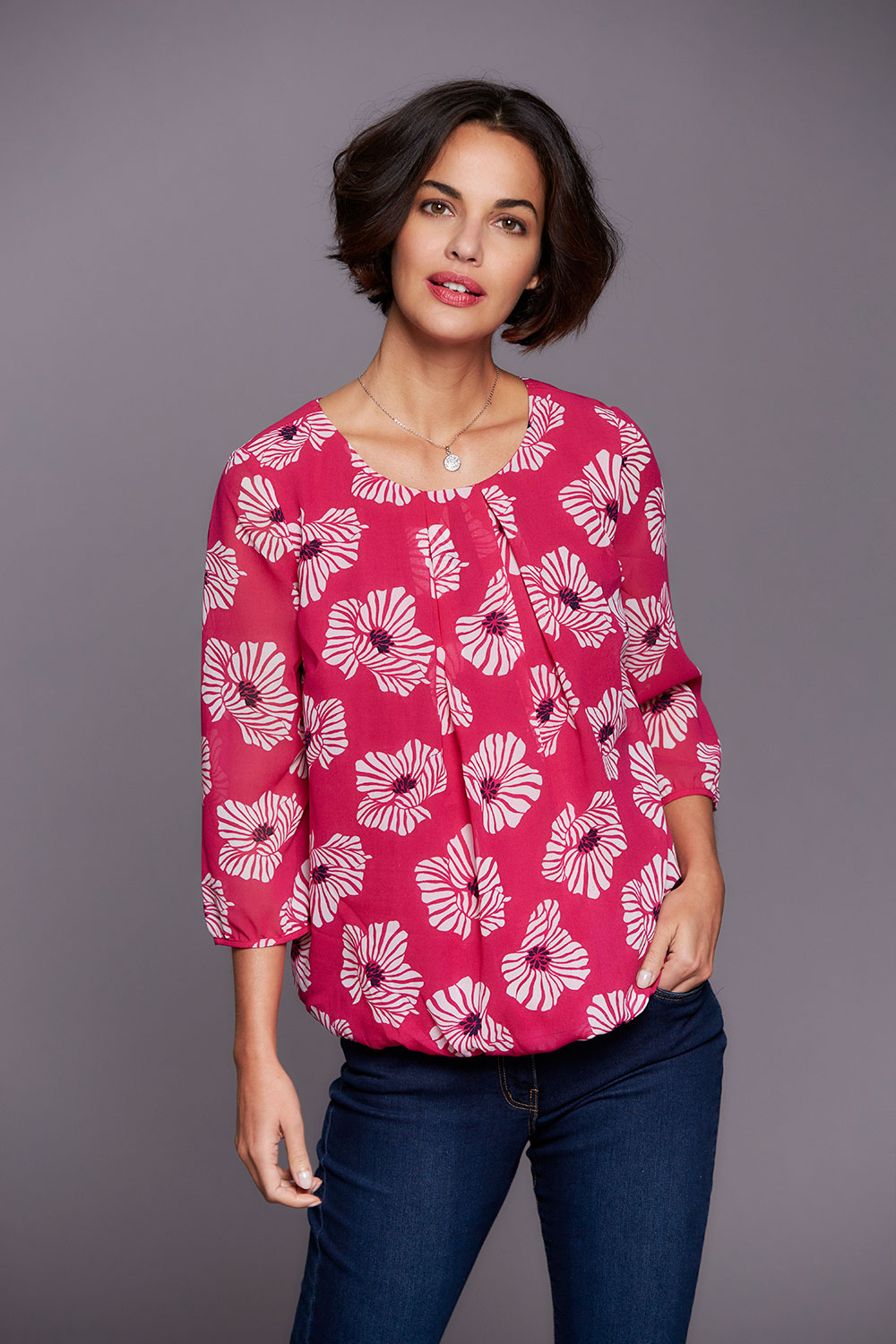 Poppy Print Blouse With Pleat Detail