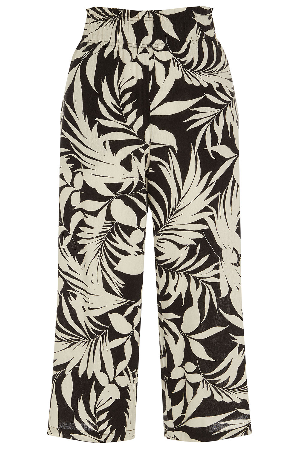 Mono Print Shirred Waist Linen Crop Trousers | Bonmarché