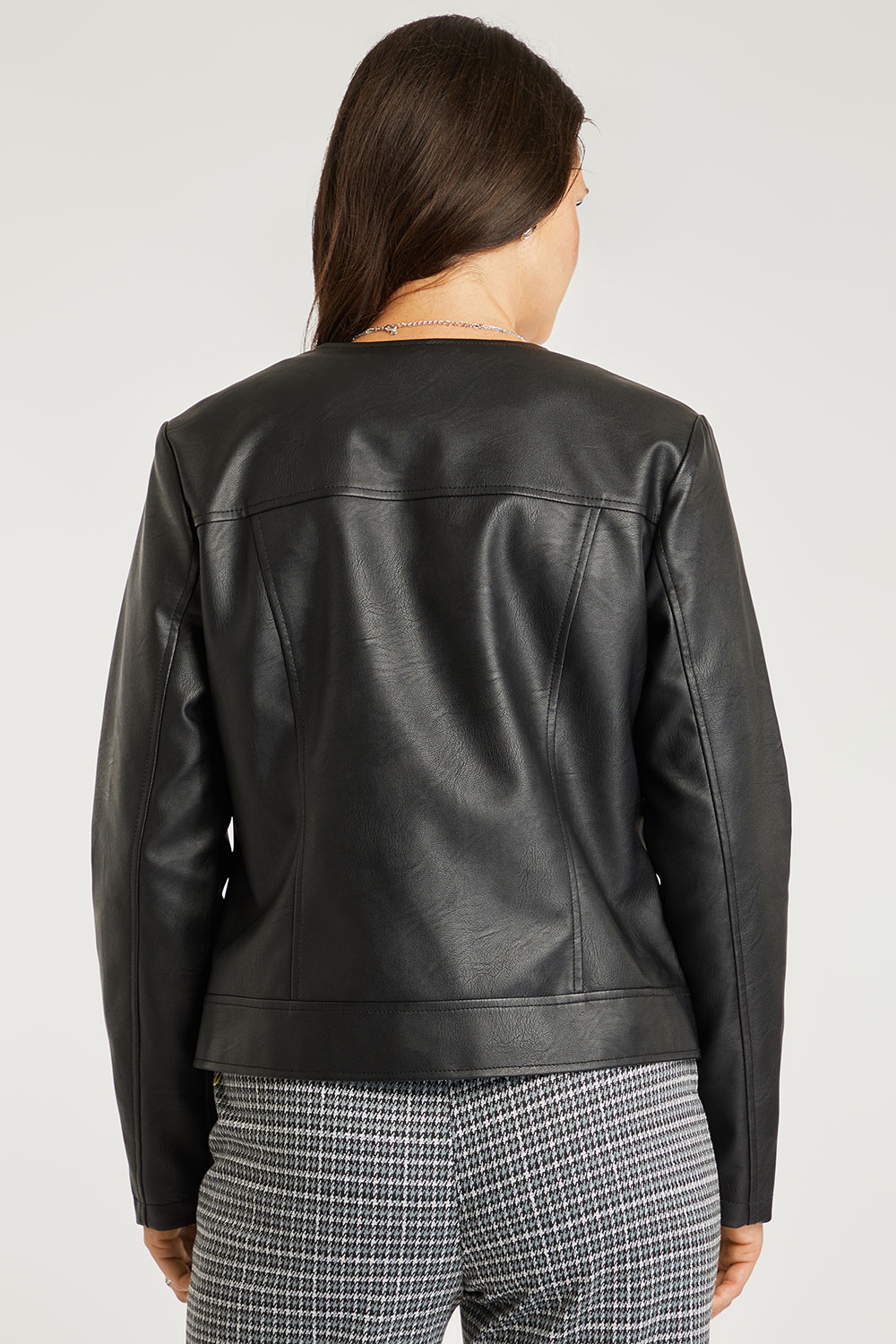 Faux Leather Collarless Jacket | Bonmarché